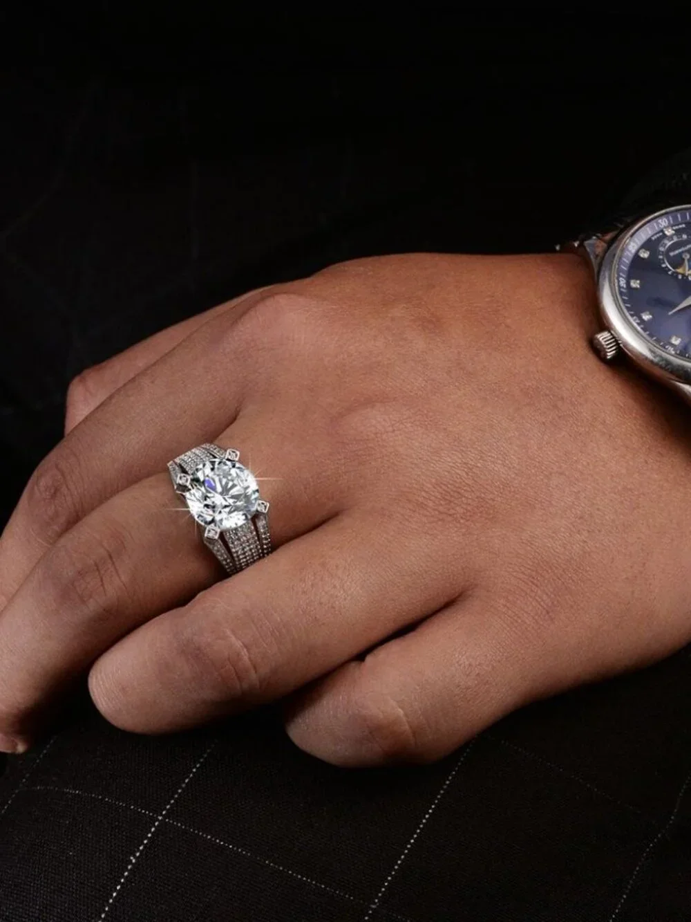 #Certified 5 ct. t.w. Moissanite Men Premium Bold GRA D Moissanite Ring